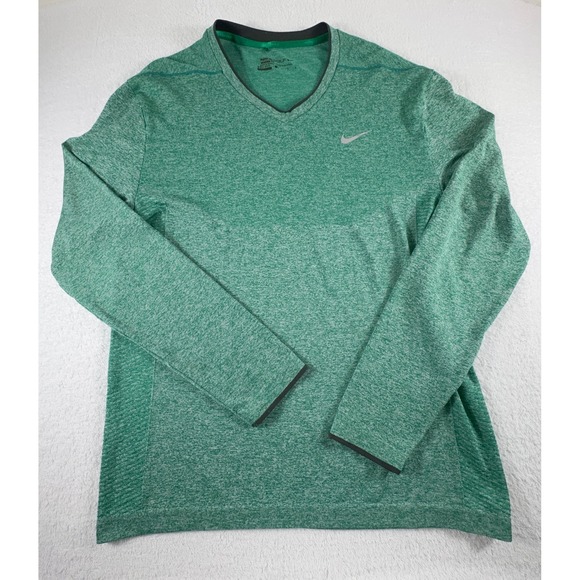 Nike Golf Shirt Mens L Dri Fit Knit Green V Neck Active Workout Lightweight - Picture 1 of 6